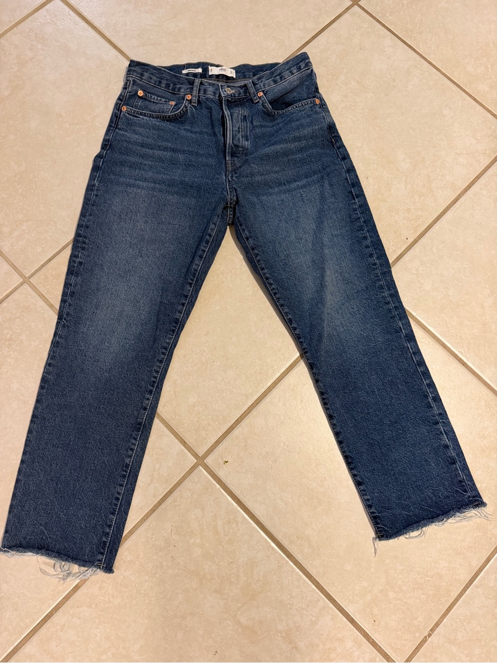 Women’s MNG High-Rise Dark Blue Wide Leg Jeans with Raw Hem